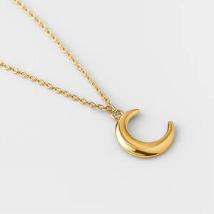 18k Gold Plated 3D Bubble Crescent Moon Pendant Necklace. New.